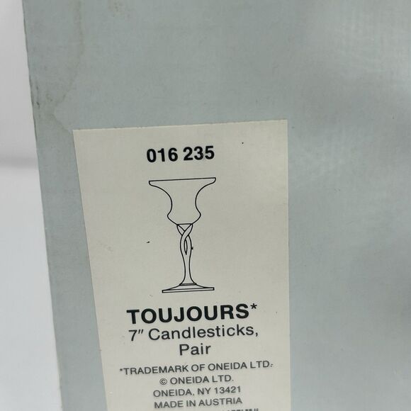 Oneida Crystal Open Twist Toujours 7" CandleStick Holders With Box 016 235 NOS - Picture 8 of 14